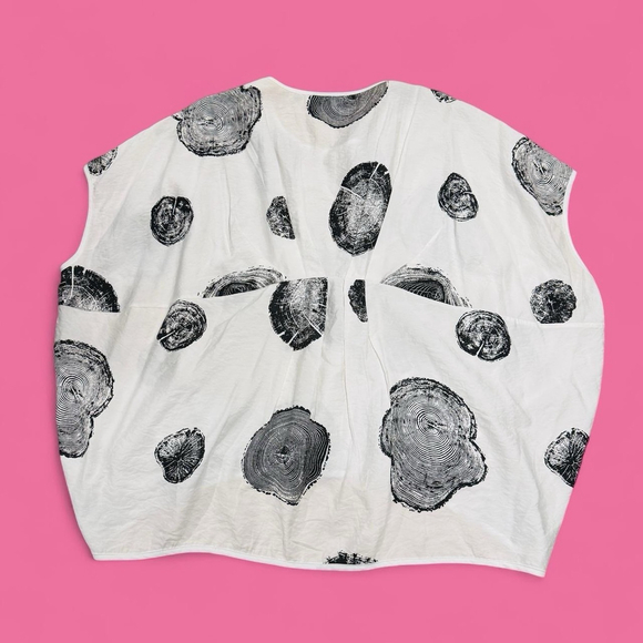 P. Luca Milano Abstract Art Wood Print Top Batwing Dolman Sleeve Black White L - Picture 6 of 7